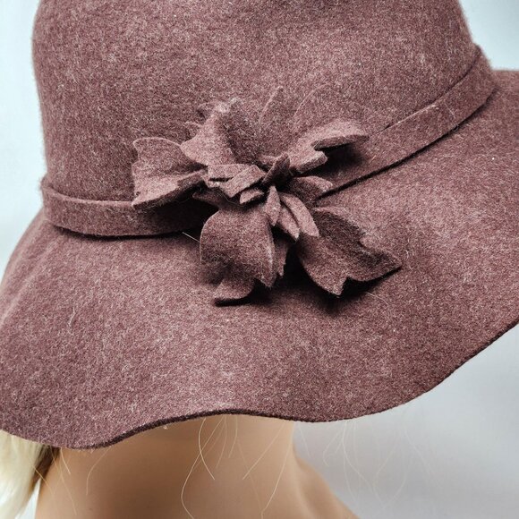 Vintage Style Womens Wool Felt Floppy Hat Flower Accent, Bucket Hat, Cloche Boho - Picture 5 of 6